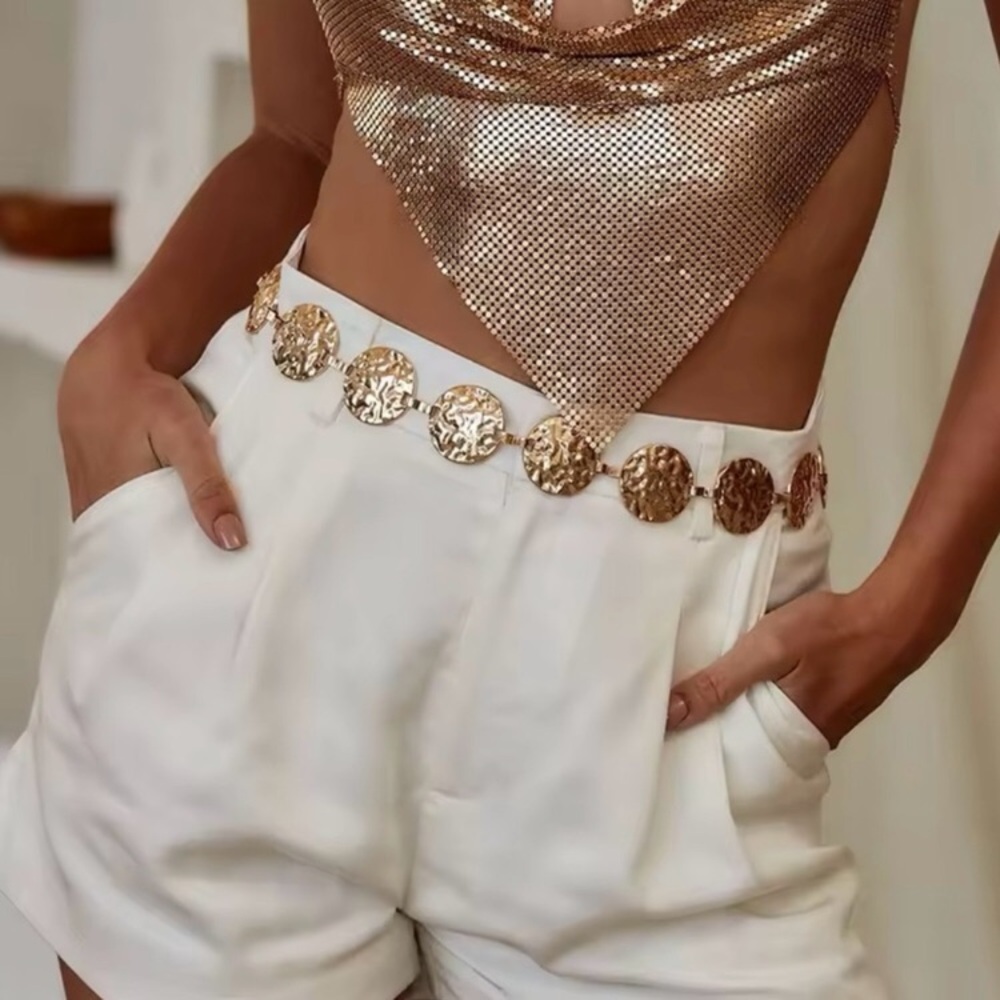 Metal Waist Gold Chain Belt Round Irregular Body Chain  Accessory Boho Belt 44”